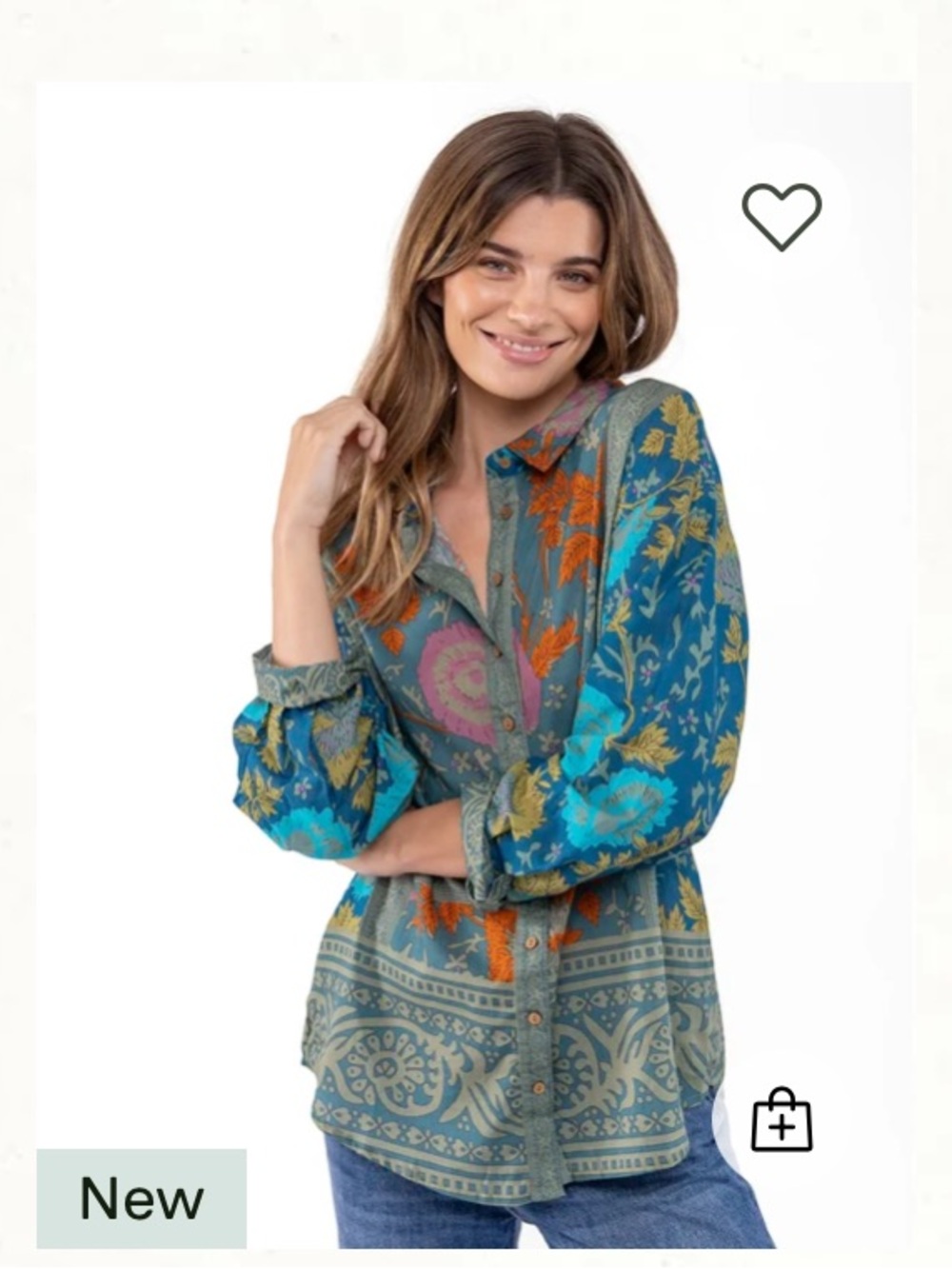 NATURAL LIFE Barcelona Cotton Button down Teal Multi Floral Teal Botanical Shirt